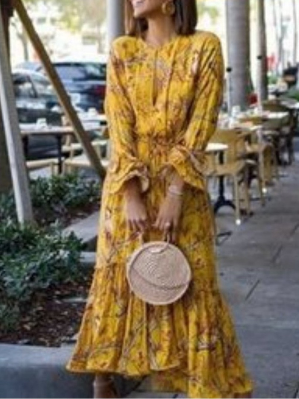 NWT Johanna Ortiz x H&M Yellow Floral Crepe Dress Size L - Picture 3 of 16